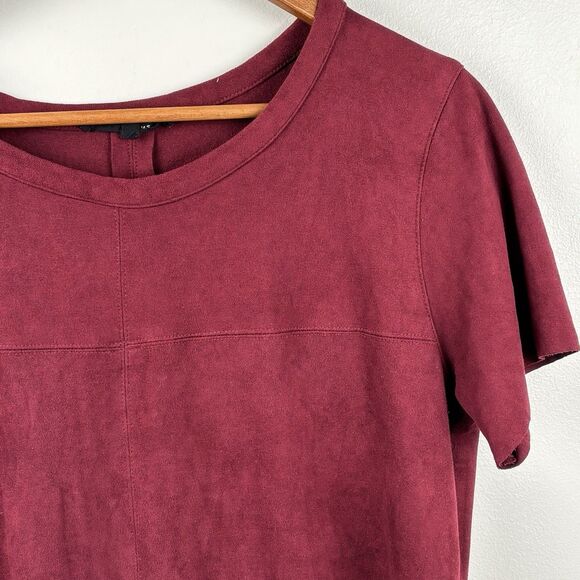 Olivaceous Burgundy Red Microfiber Mini Dress Womens Medium Faux Suede Short Slv - Picture 4 of 11